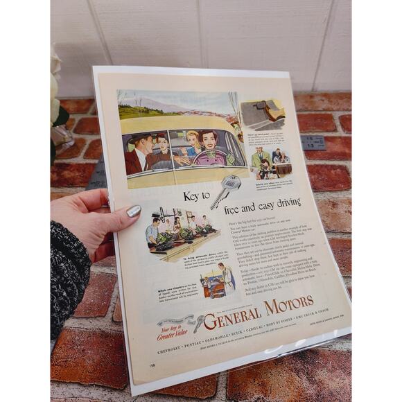 1950 General Motors GM Smiling Woman Driving Yellow Sedan "Key" Vtg Print‎ Ad - Picture 2 of 6